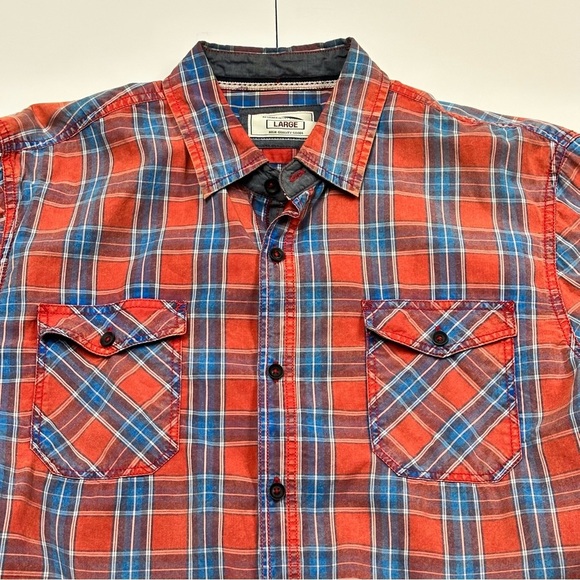 Thread & Cloth- Men’s Vintage Red Plaid Two Pocket Button Down Shirt, L - Picture 3 of 9